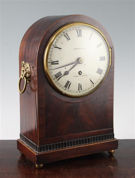 A late Victorian mahogany mantel timepiece, 13in.